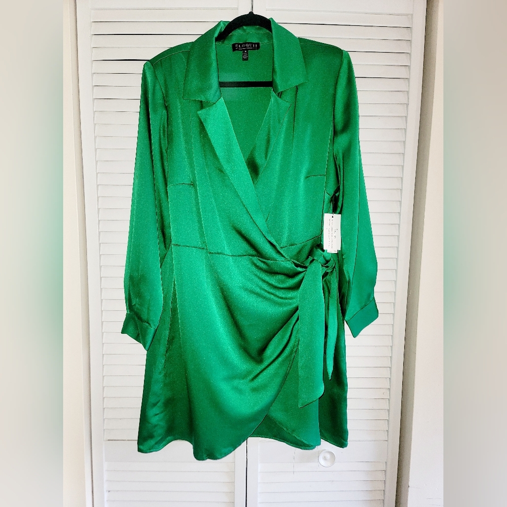 Eloquii Satin Collared Mini Wrap Dress